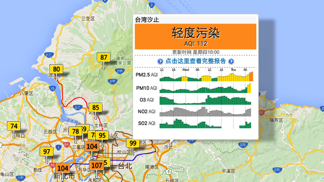 Air Pollution 即時 PM2.5 空氣品質指標資訊，可查詢台灣、中國大陸、日本等世界各城市