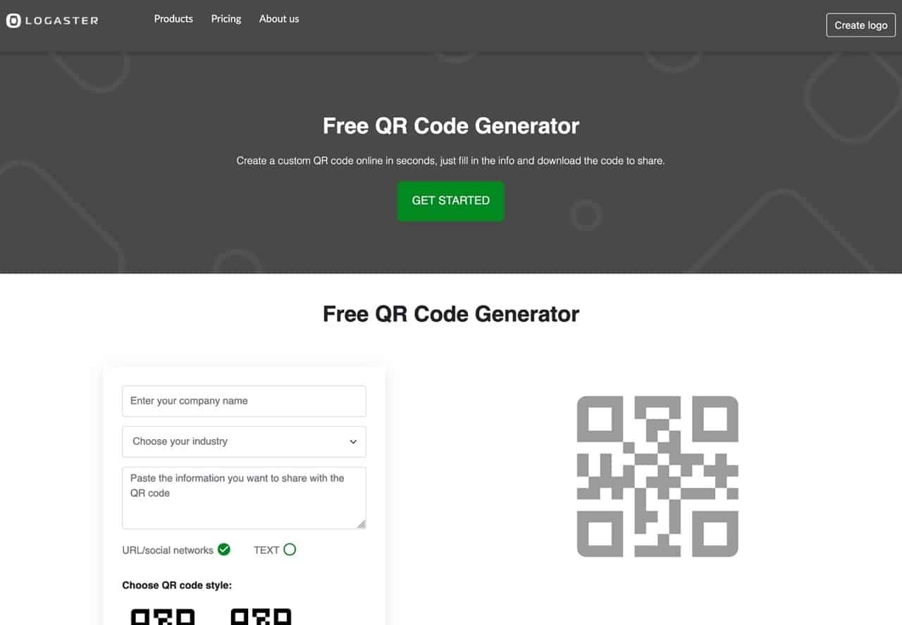 Logaster 免費 QR Code 產生器，將網址、純文字轉為 PNG 格式