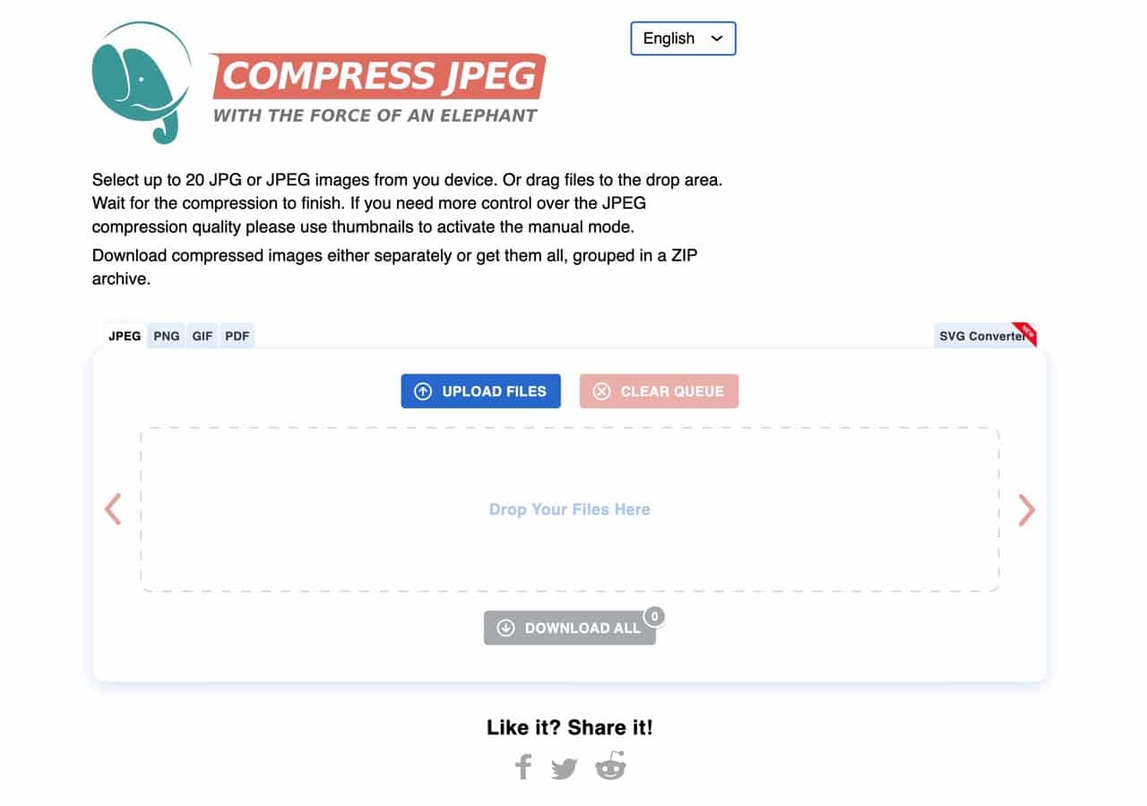 Compress JPEG 免費圖片壓縮服務，支援四種格式單次可處理 20 張