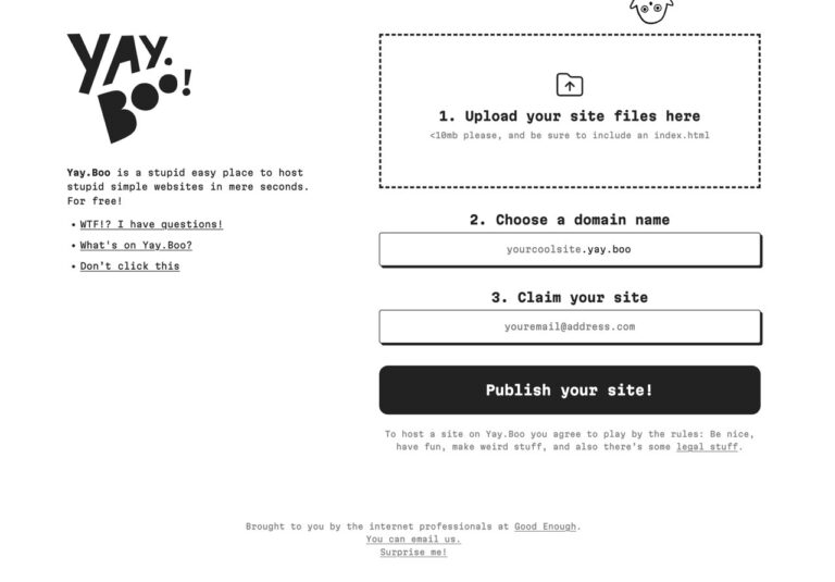 Yay.Boo：輕鬆託管靜態網站的免費平台，將網頁拖曳到服務即刻上線