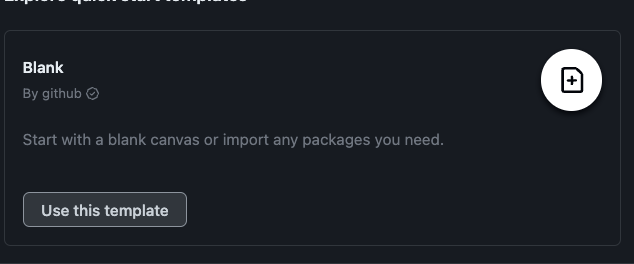 Screenshot showing the "Blank" template listing, with the description, "Start with a blank canvas or import any packages you need."