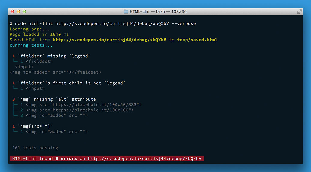 Sample verbose output