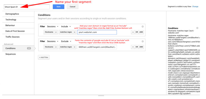 Google Analytics - Adding Segments to Stop Ghost Spam