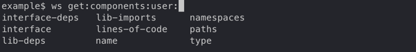 shell ws get components user colon