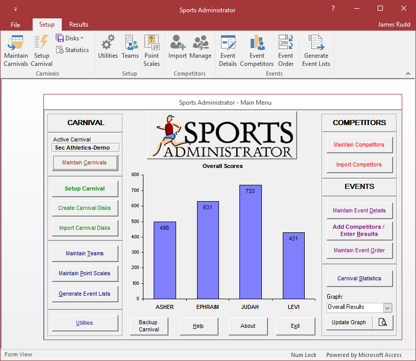 Sports Admin Main Screen