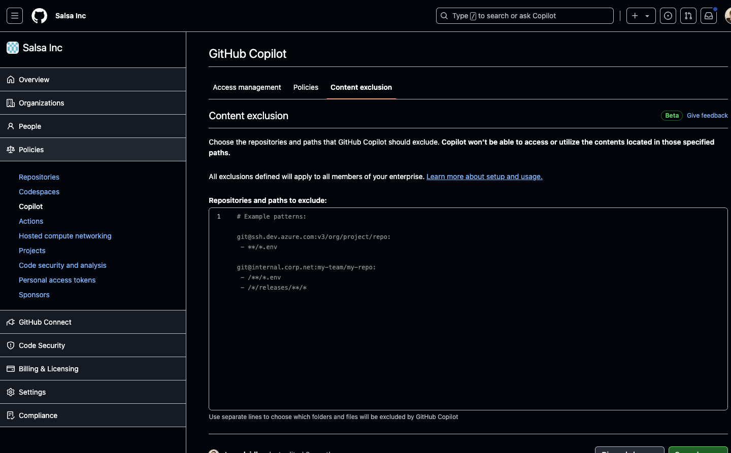 Enterprise admin Copilot Content Exclusions