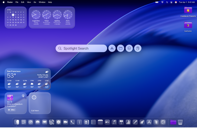 A Mac desktop with custom icons and widgets.