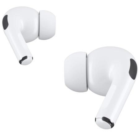 Redzamas AirPods Pro austiņas. Tiek spiesta vienas AirPods austiņas kājiņa.