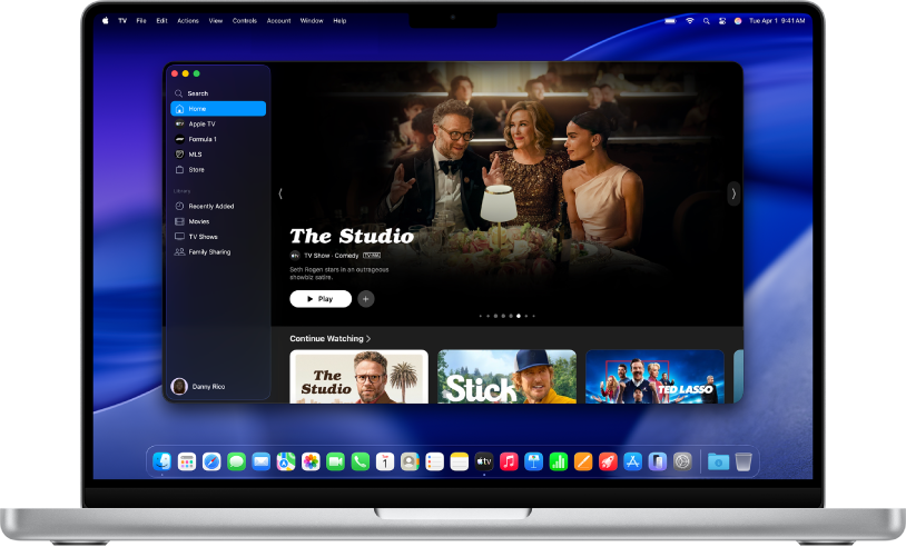 The Apple TV app window showing Home.