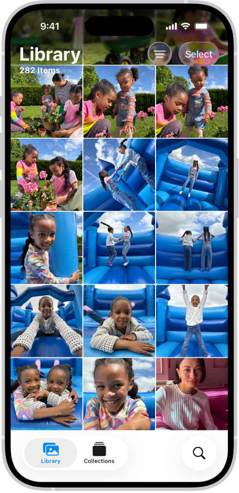 The Photos app is open and the Library tab is selected at the bottom of the screen.