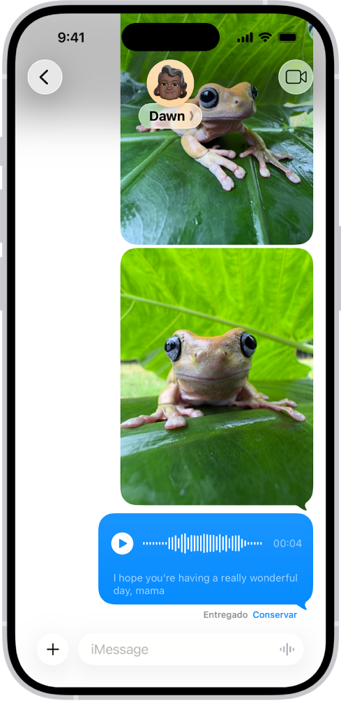 Una conversación de Mensajes con un mensaje de audio.
