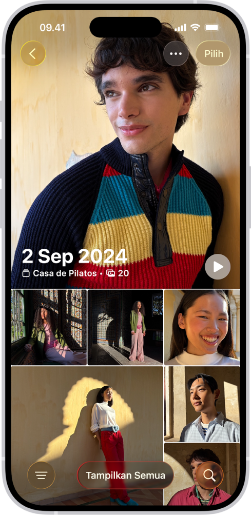 App Foto yang menampilkan koleksi foto yang diambil di hari tertentu.