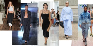 a collage of five models walking runways at fashion month in a guide to the best new designers to know 2023