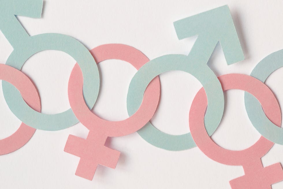 close up of gender symbols on white background