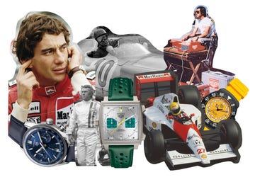 a dynamic collage featuring various elements from motorsport culture central to the composition is a detailed depiction of a racing car specifically a mclaren with marlboro branding surrounding the car are images of drivers in racing suits luxury watches and mechanical gearevoking the high speed world of formula 1 and motorsport the timepieces include sporty designs integrating the theme of timekeeping in racing the background includes various textures and angular shapes that enhance the energetic vibe