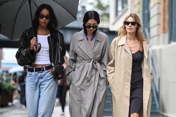 new york, new york september 11 laura harrier l is seen outside the khaite show during new york fashion week ss 2023 on september 11, 2022 in new york city photo by daniel zuchnikgetty images