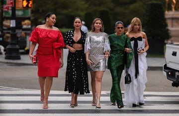 new york, new york september 12 rita carreira, luciana tranchesi luzzi, marta tranchesi, thassia naves, jordanna maia seen wearing elegant looks, outside carolina herrera during new york fashion week on september 12, 2022 in new york city photo by jeremy moellergetty images