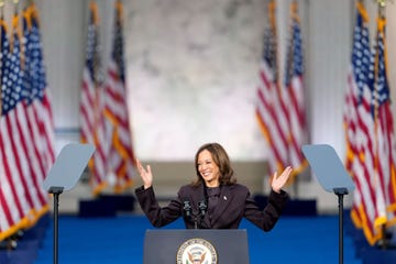 washington, dc november 06 democratic presidential nominee, us vice president kamala harris speaks on stage as she concedes the election, at howard university on november 06, 2024 in washington, dc after a contentious campaign focused on key battleground states, the republican presidential nominee, former us president donald trump was projected to secure the majority of electoral votes, giving him a second term as us president republicans also secured control of the senate for the first time in four years photo by kent nishimuragetty images