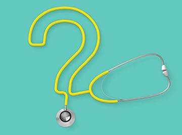 stethoscope shaped into yellow question mark on teal background