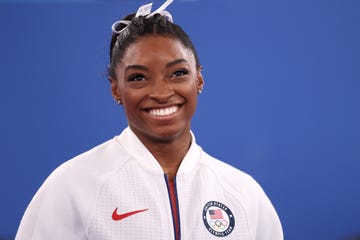 tokyo, japan   july 27 simone biles of team united states smiles during the womens team final on day four of the tokyo 2020 olympic games at ariake gymnastics centre on july 27, 2021 in tokyo, japan photo by laurence griffithsgetty images