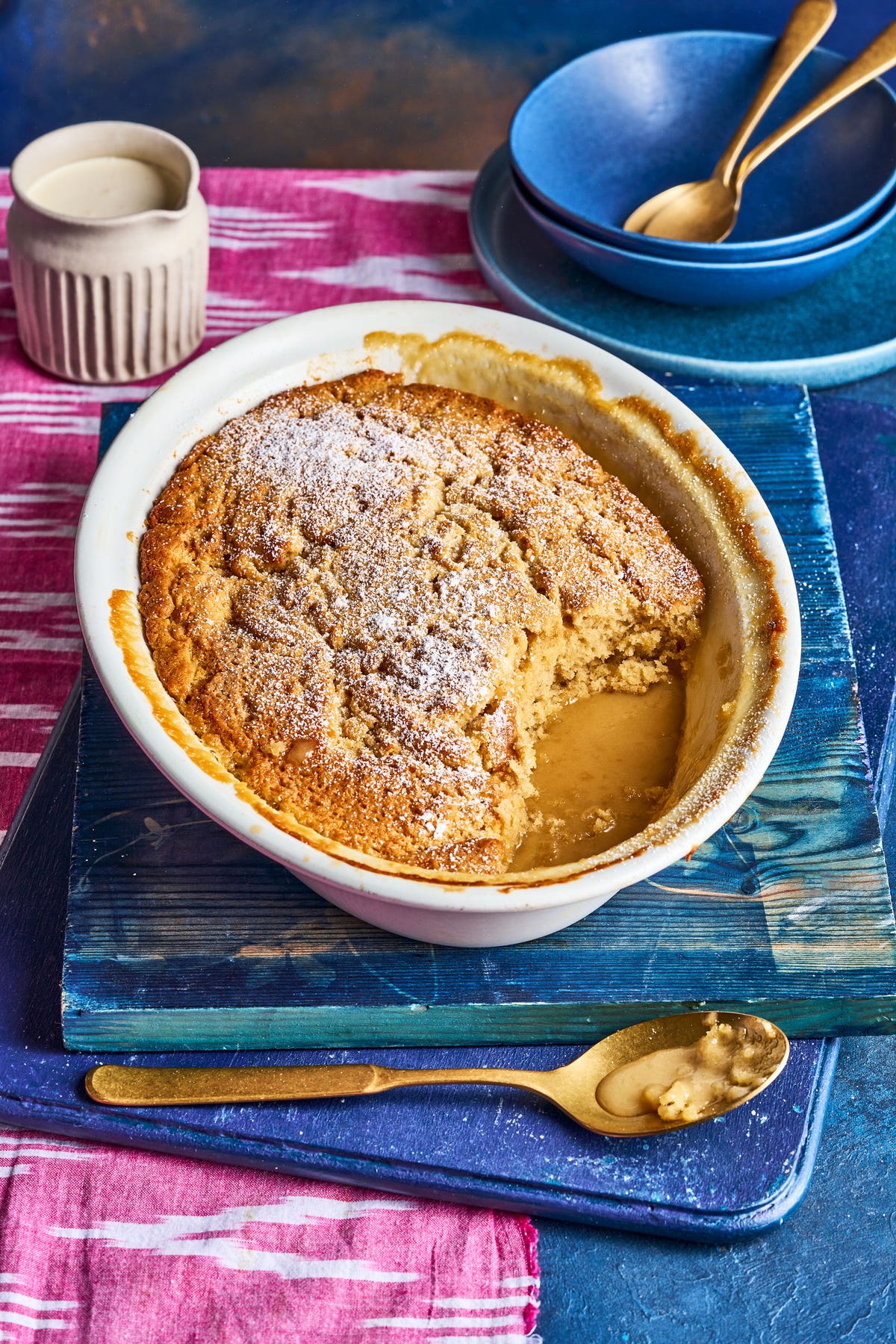 white chocolate, caramel  rum self saucing pudding