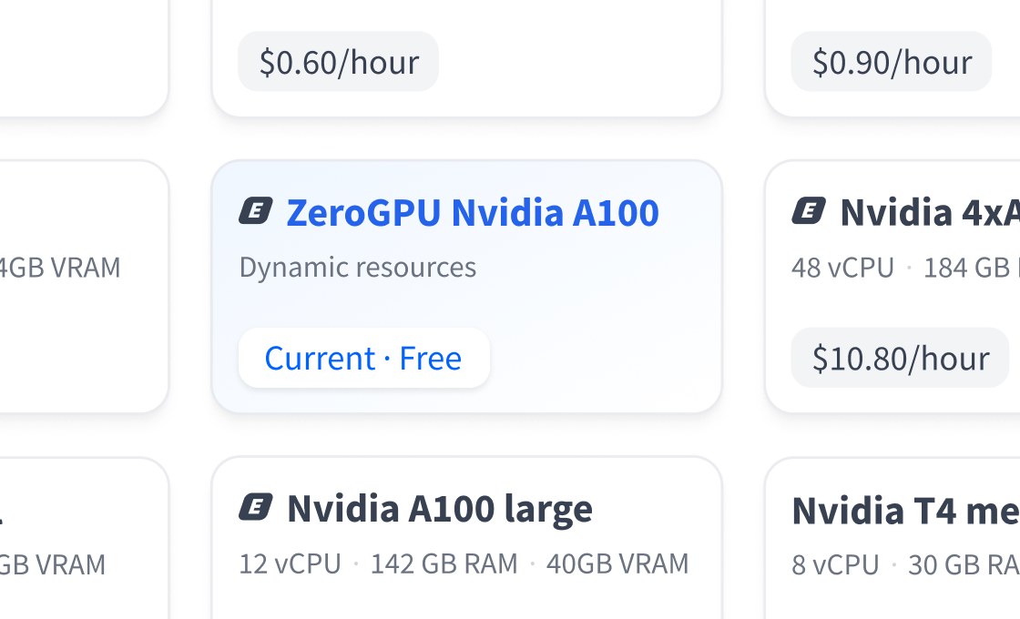 Increase scalability and performance with more compute options like ZeroGPU for Spaces.