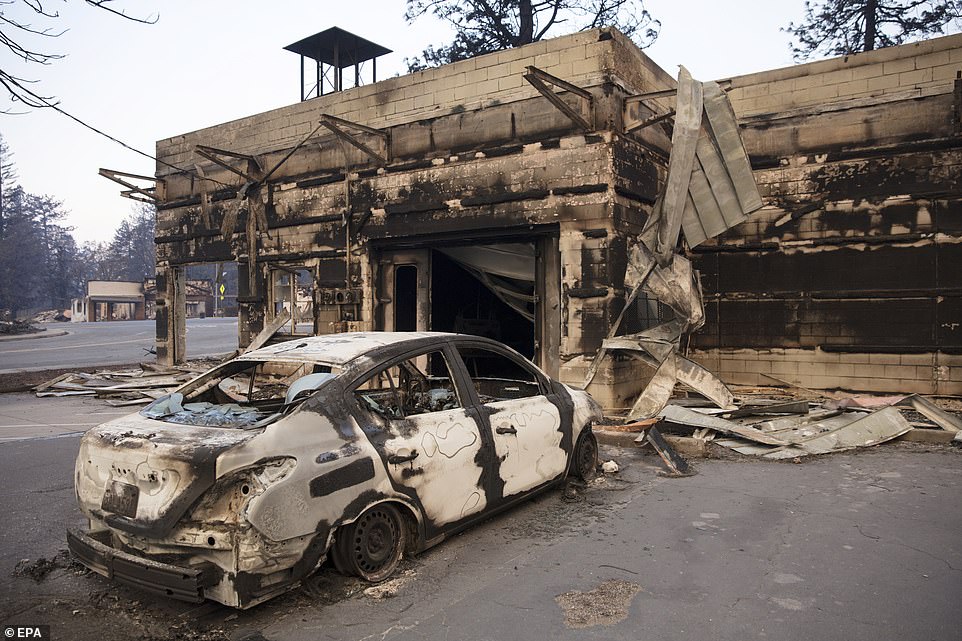 The winds returned to Southern California on Sunday, causing flare-ups of a huge wildfire that has scorched a string of communities (pictured) west of Los Angeles, but no additional structures were believed to have been lost, authorities said