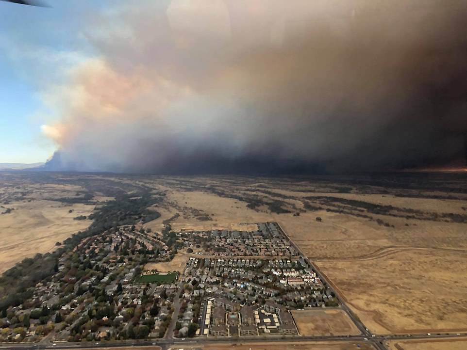 The California Highway Patrol Northern Division Air Operations shared this aerial image to show a smoke filled sky last week