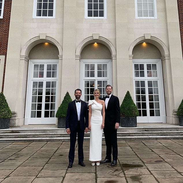 Strike a pose! Ivanka posted a photo of herself posing with her brothers outside the building