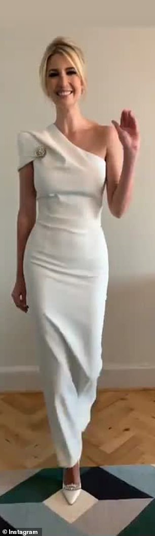 Ivanka also uploaded a short video of her in her white dress and matching shoes