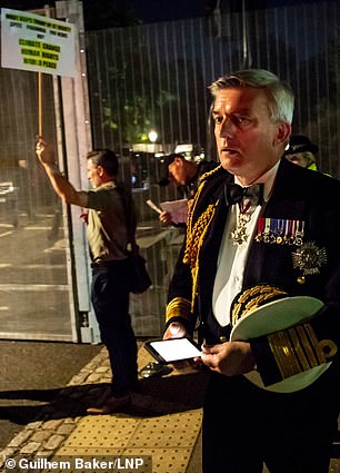 Also outside was Admiral Sir Philip Jones, First Sea Lord and Chief of Naval Staff, who sat at the same table as President Trump