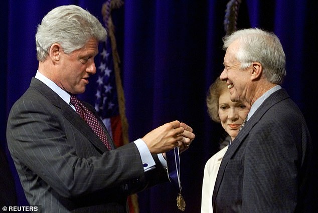 On August 9, 1999, President Bill Clinton awarded Carter and his wife, Rosalynn, the highest civilian honor, the Presidential Medal of Freedom. After leaving the White House, Carter and his wife worked on humanitarian and philanthropic efforts, including helping to build houses for Habitat for Humanity. At the ceremony, Clinton said that Carter's work was 'truly unprecedented in American history, but to call him the 'greatest former president' does not do justice to him or his work'