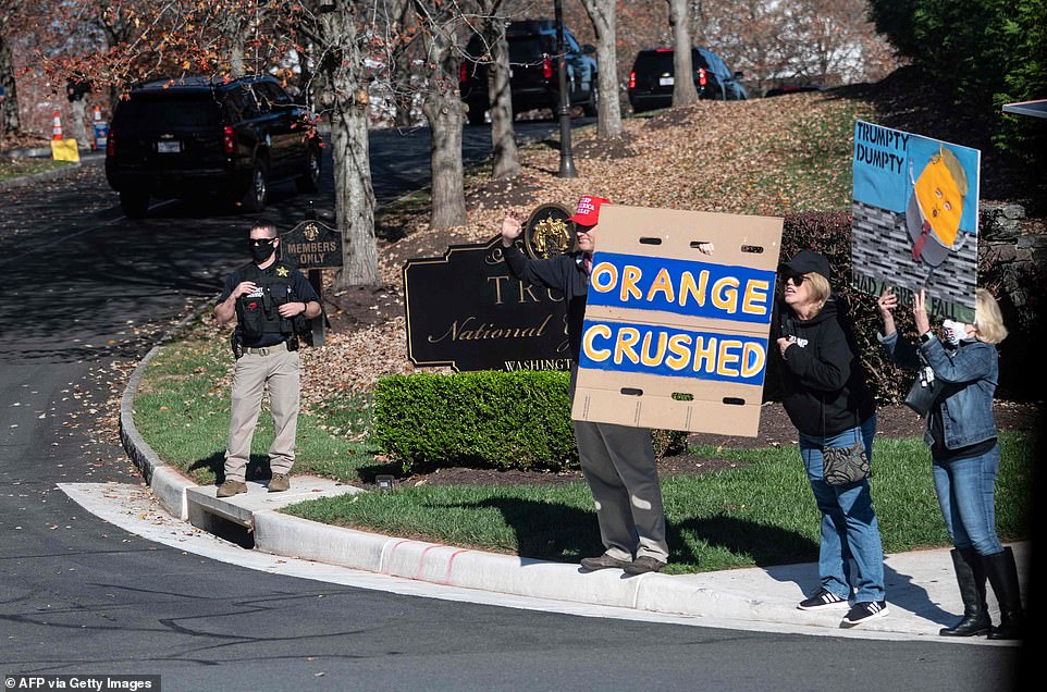 Get the message? Donald Trump was followed by protesters as he arrived at his club in Sterling, Virginia, to golf