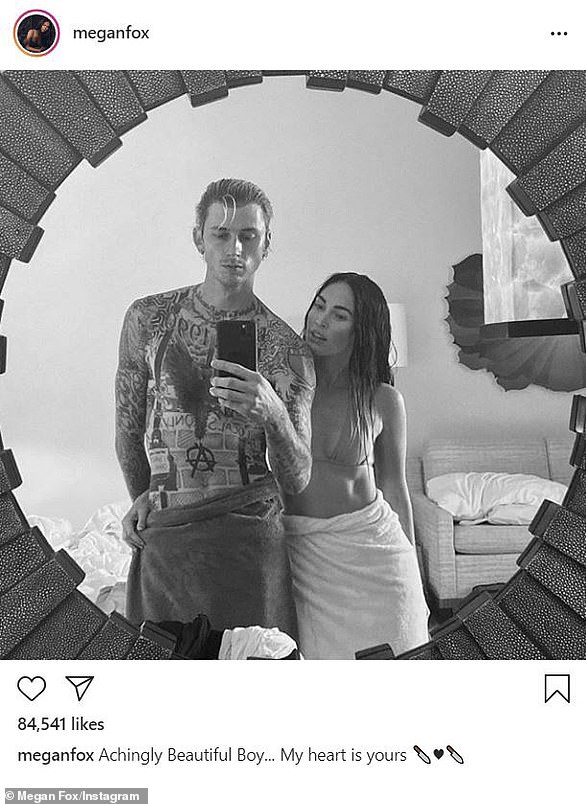 Megan's supposed 'amicable' split from ex Brian Austin Green was called into question after a post she shared to Instagram appeared to rile up the actor. In her caption, she called MGK an 'Achingly Beautiful Boy' and declared that her 'heart is [his]'