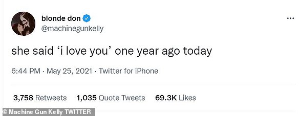 Clarification: Machine Gun Kelly finally solidified a timeline of the pair's relationship by confirming that they'd first said 'I love you' to one another on May 26, 2020