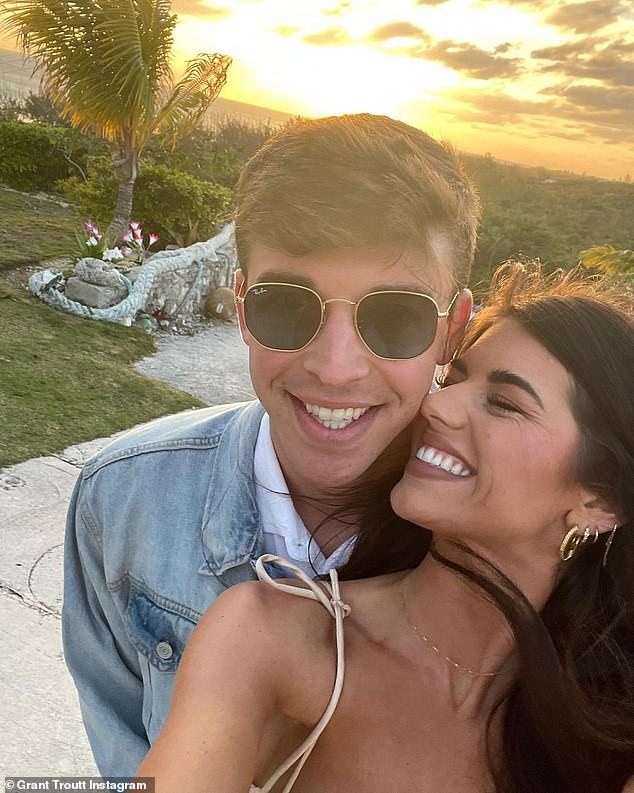 Blissful: In the images, the 26-year-old son of billionaire Kenny Troutt can be seen getting down on one knee as he asked the reality star, also 26, to marry him