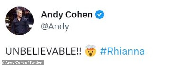 'UNBELIEVABLE!!' tweeted Andy Cohen