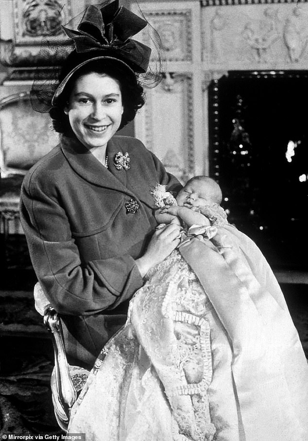 Prince Charles was the heaviest baby out of his siblings, weighing 7lbs 6oz when he was born on November 14, 1948. The Queen, then known as Princess Elizabeth, was reportedly in labour for a painful 30 hours before she gave birth by Caesarean section. Pictured: Queen Elizabeth, then Princess Elizabeth, at the christening of Prince Charles in 1948