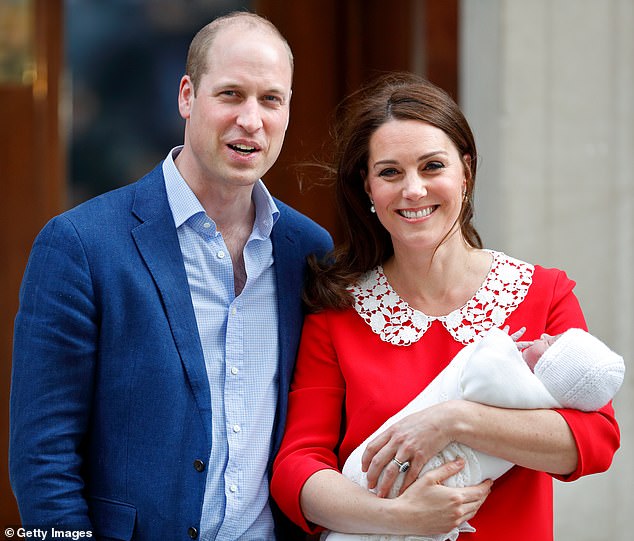 Prince Louis was born on April 23, 2018, at Portland Hospital weighing 8lbs 7oz - heavier than both his older siblings, Charlotte and George. Pictured: Prince William and Kate leaving the hospital with their newborn