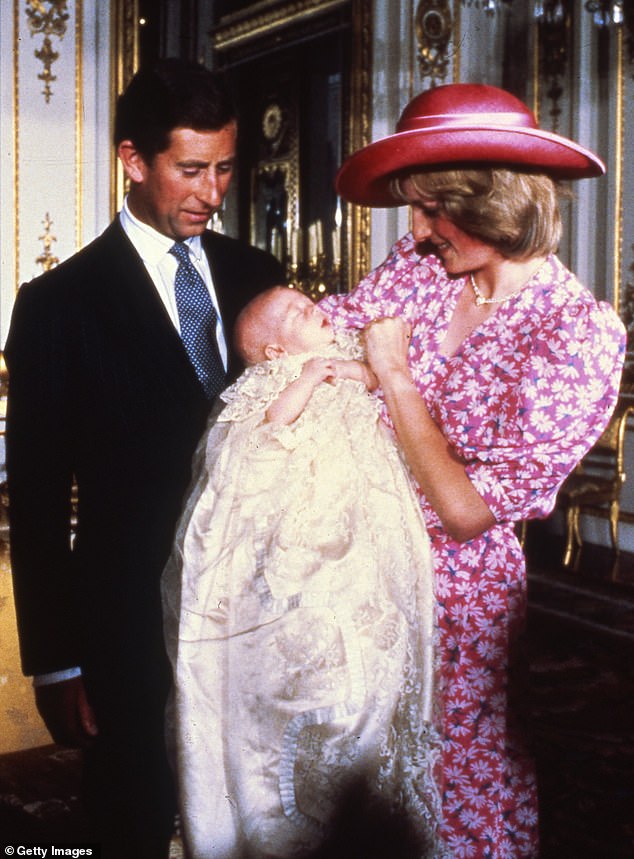 Prince William was born weighing 7lbs 1.5oz on June 21, 1982, following the Princess of Wales 13 hours of labour. Pictured: Prince Charles and Princess Diana during the christening of Prince William at Buckingham Palace