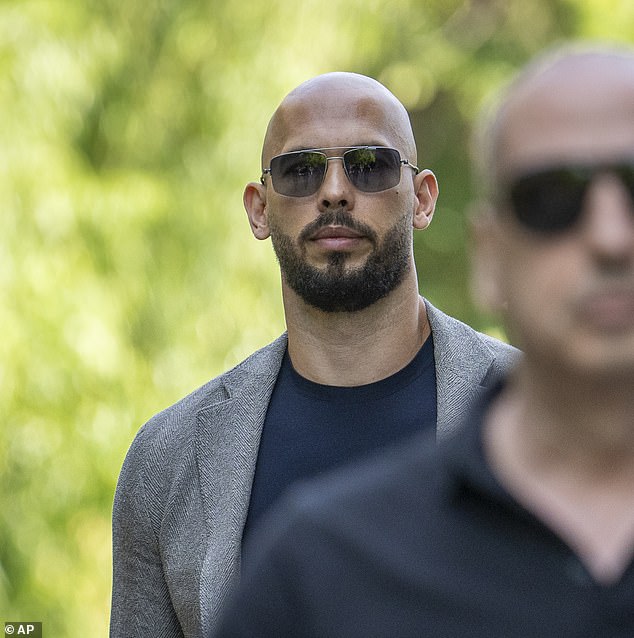 Pictured: Andrew Tate arrives at the Bucharest Tribunal in Romania on June 21, charged with rape and human trafficking