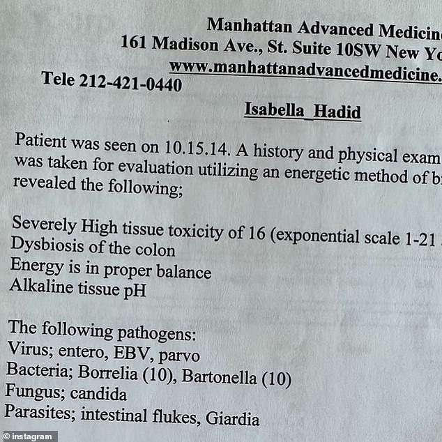 Confirmation: Another page from later in 2014 appeared to show results indicating a colon infection, and it seemed to indicate the presence of bacteria commonly transmitted by ticks or other parasites, include the bacteria that causes Lyme disease