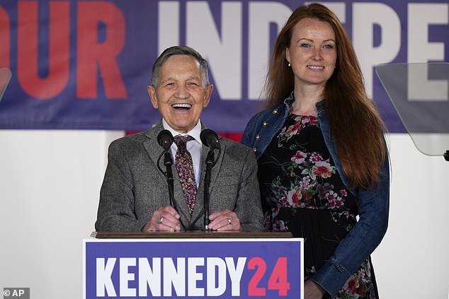 Campaign manager, former Rep. Dennis Kucinich (left), appeared with his wife Elizabeth at Monday's event in Philadelphia. Kucinich was a Democratic lawmaker who ran for president as a Democrat in 2004 and 2008