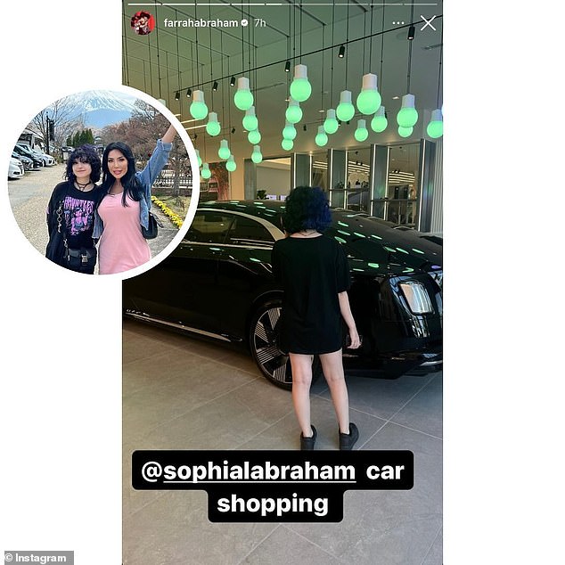 Farrah's daughter Sophia is only days away from turning 15 1/2, meaning she'll soon be eligible for a learner's permit in California. The Teen Mom star shared a photo over the weekend of her daughter while they went car shopping