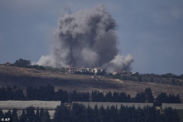 An Israeli airstrike hits an area in southern Lebanon as seen from northern Israel, Wednesday, October 2