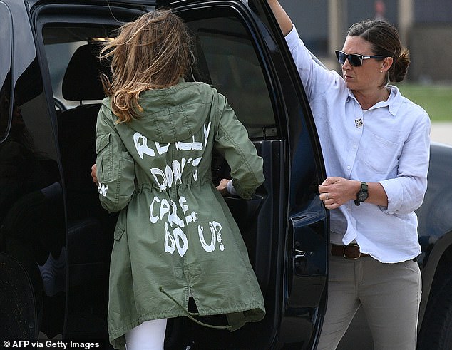 Former First Lady Melania Trump stirred controversy when she wore a jacket with the message 'I really don't care. Do u?' when she went to visit migrant children at the U.S-Mexico border in June 2018. She is now claiming the message was targeting the media