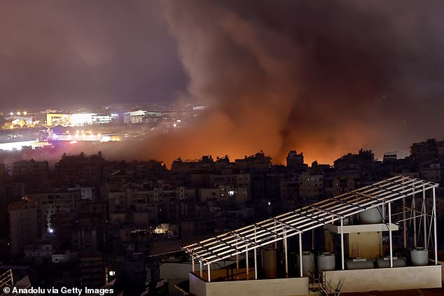 Smokes and flames rise after the Israeli army carried out airstrikes in the south of Beirut, Lebanon