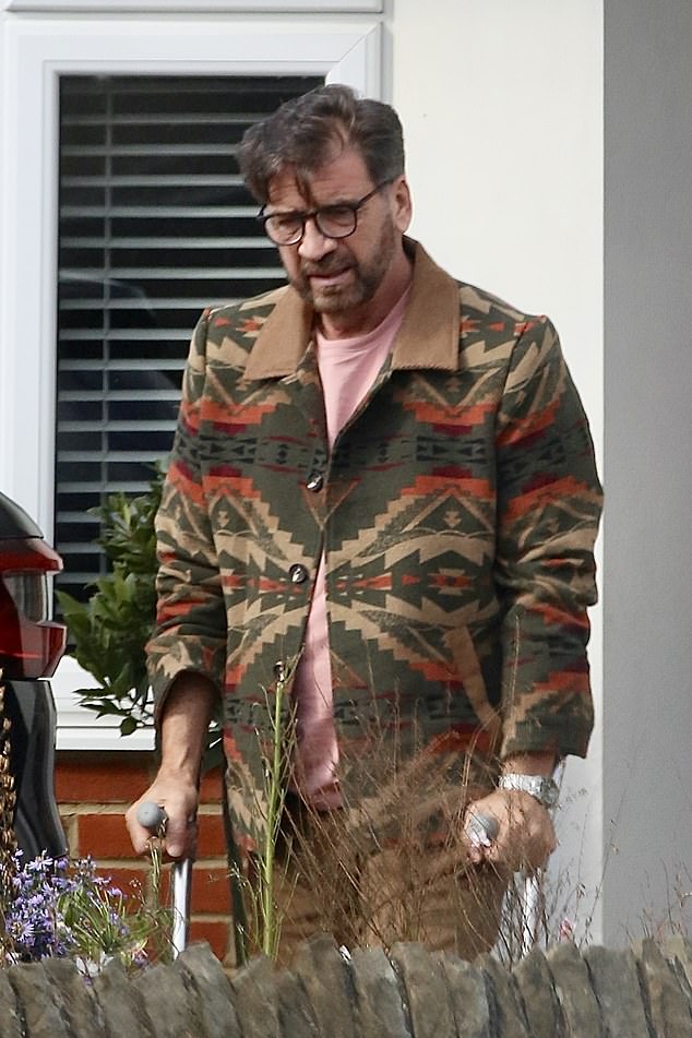 Strictly's Nick Knowles was seen leaving his home on crutches on Saturday, after being forced to pull out of this week's live show