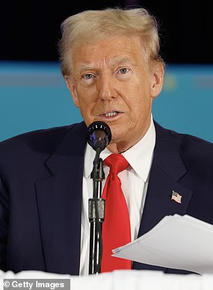 Former President Donald Trump participates in a roundtable discussion at the Latino Summit held at Trump National Doral Golf Club on October 22, 2024 in Doral, Florida