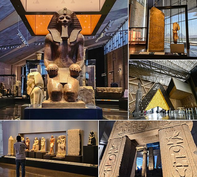 Pictured: The jaw-dropping displays inside the Grand Egyptian Museum, which has FINALLY